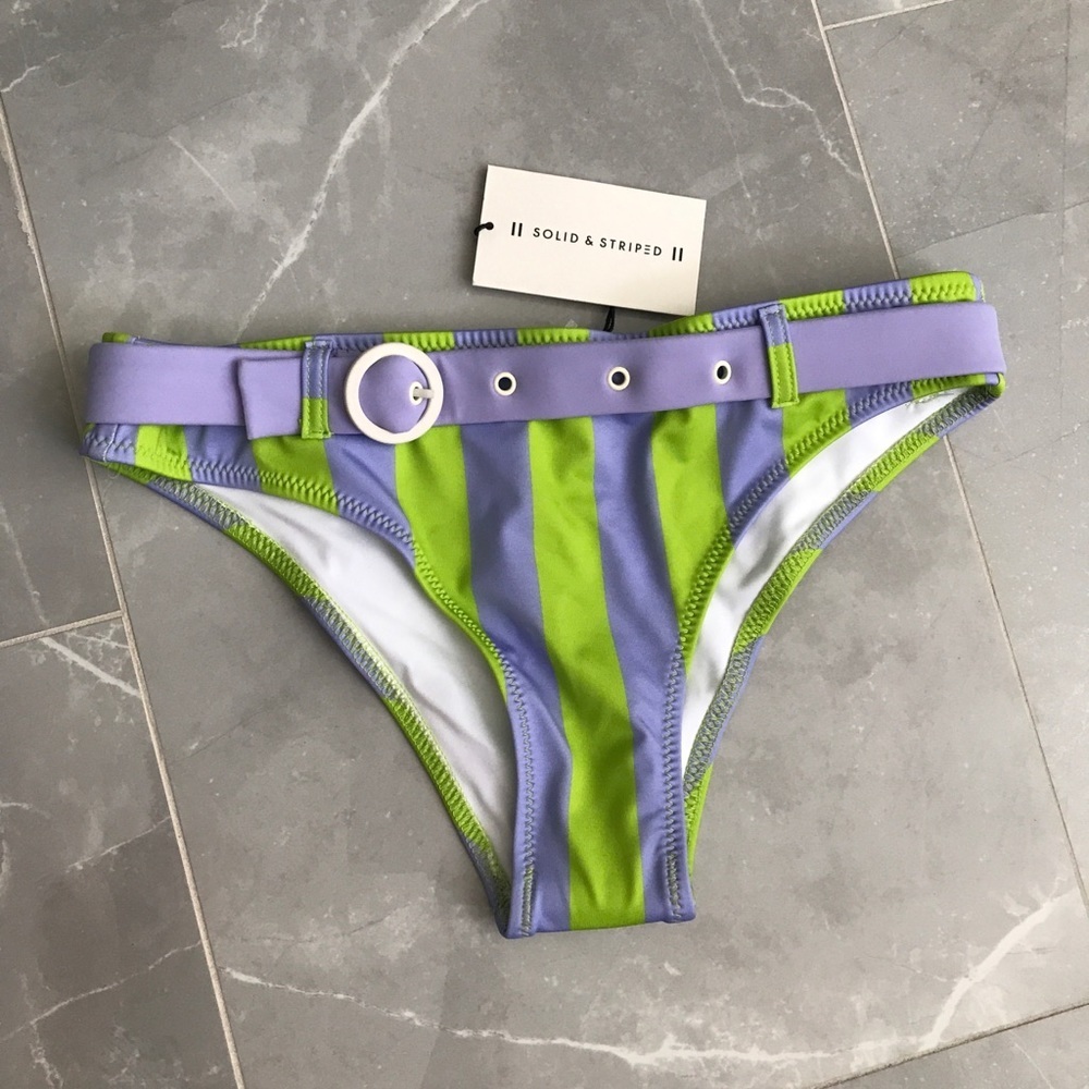 Solid & Striped Rachel Belts Bikini Botton Striped Lime/Lemon Size XS - Picture 2 of 8